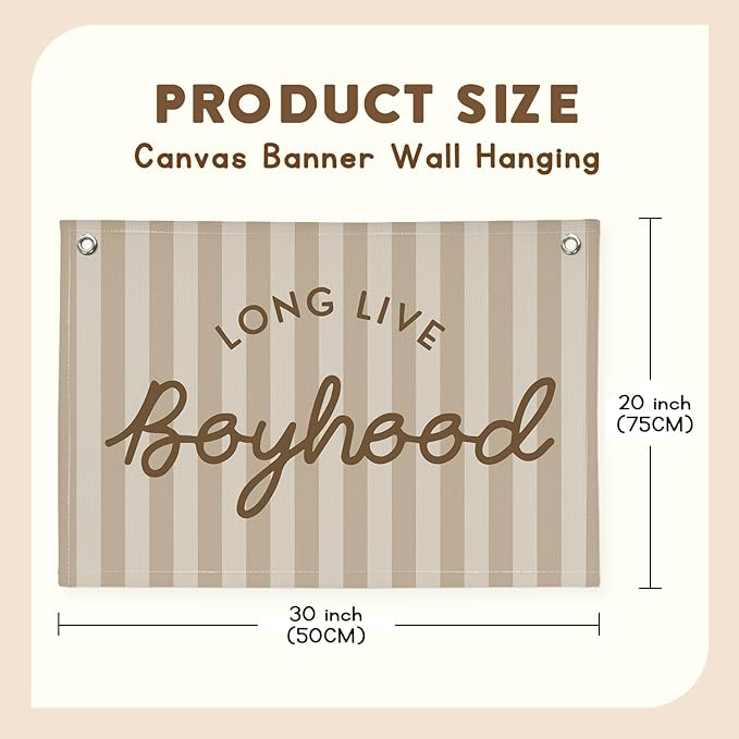 Boys Room Decor Long Live Boyhood Banner，Vintage Playroom Bedroom Nursery Wall Hanging Decor, Retro Kids Room Decor Stripes Flag Banner 30x20 boyroom