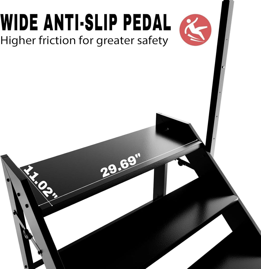 RV Step Stool Foldable, Folding 4 Step Ladder, Hot Tub Steps with Handrail, Portable Pool Ladder, 660Lbs Heavy Duty Ladder Shelf Outdoor Mobile Home Stairs for Camper, Porch, SPA Poo, Pet