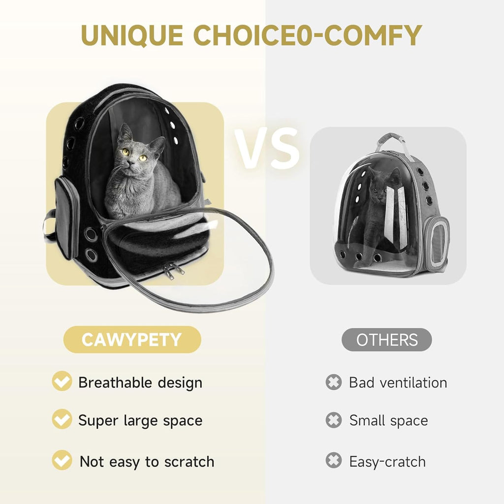 Cat Backpack Carrier, Breathable Cat Carrier Large Space Bubble Pet Backpack for Kitty Small Dog up to 12lbs, Transparent & Foldable Pet Carrier for Travel Hiking (Black