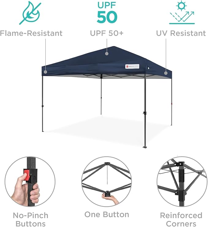 Best Choice Products 12x12ft 1-Person Setup Pop Up Canopy Tent Instant Portable Shelter w/ 1-Button Push, Case, 4 Weight Bags - Navy Blue