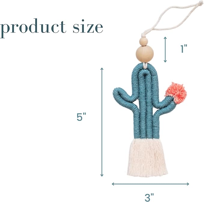 Mila Millie 2 Pack Cactus Macrame Wall Hanging | Handmade Woven Tassel Ornament for Home or Nursery Baby Kids Room Decor | Boho Nordic Scandinavian Style (Blue Green)
