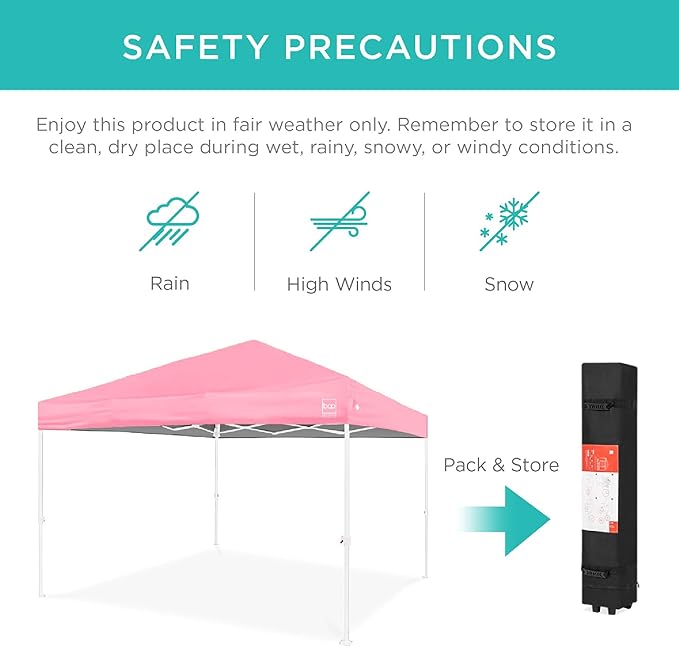 Best Choice Products 10x10ft 1-Person Setup Pop Up Canopy Tent Instant Portable Shelter w/ 1-Button Push, Case, 4 Weight Bags - Pink/White