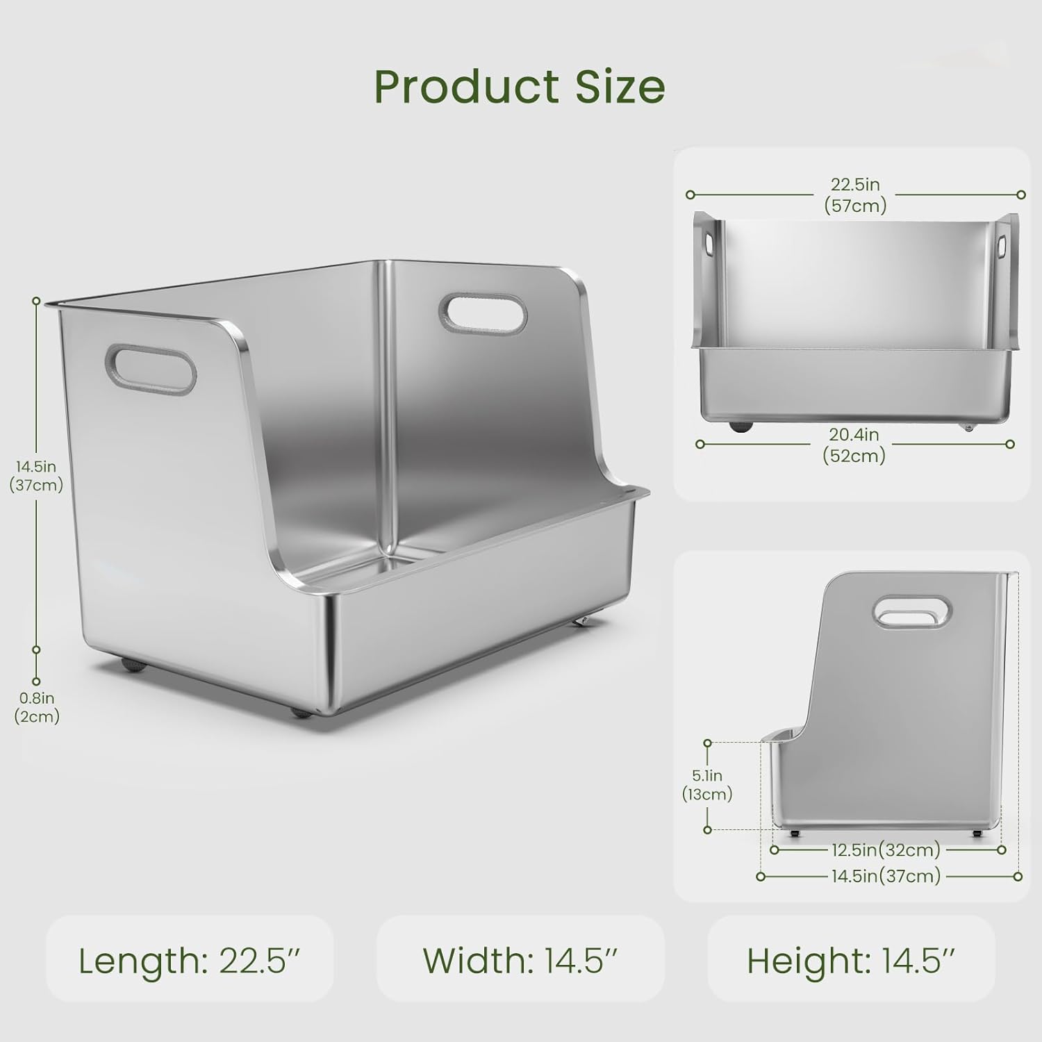 One-Piece Stainless Steel Litter Box, 14.5" High-Side XL Metal Cat Litter Box, Extra Wide Entry Pet Toilet, Cat Litter Station with Wheels, Easy to Move, Non-Stick, No Odor, for Big or Multiple Cats