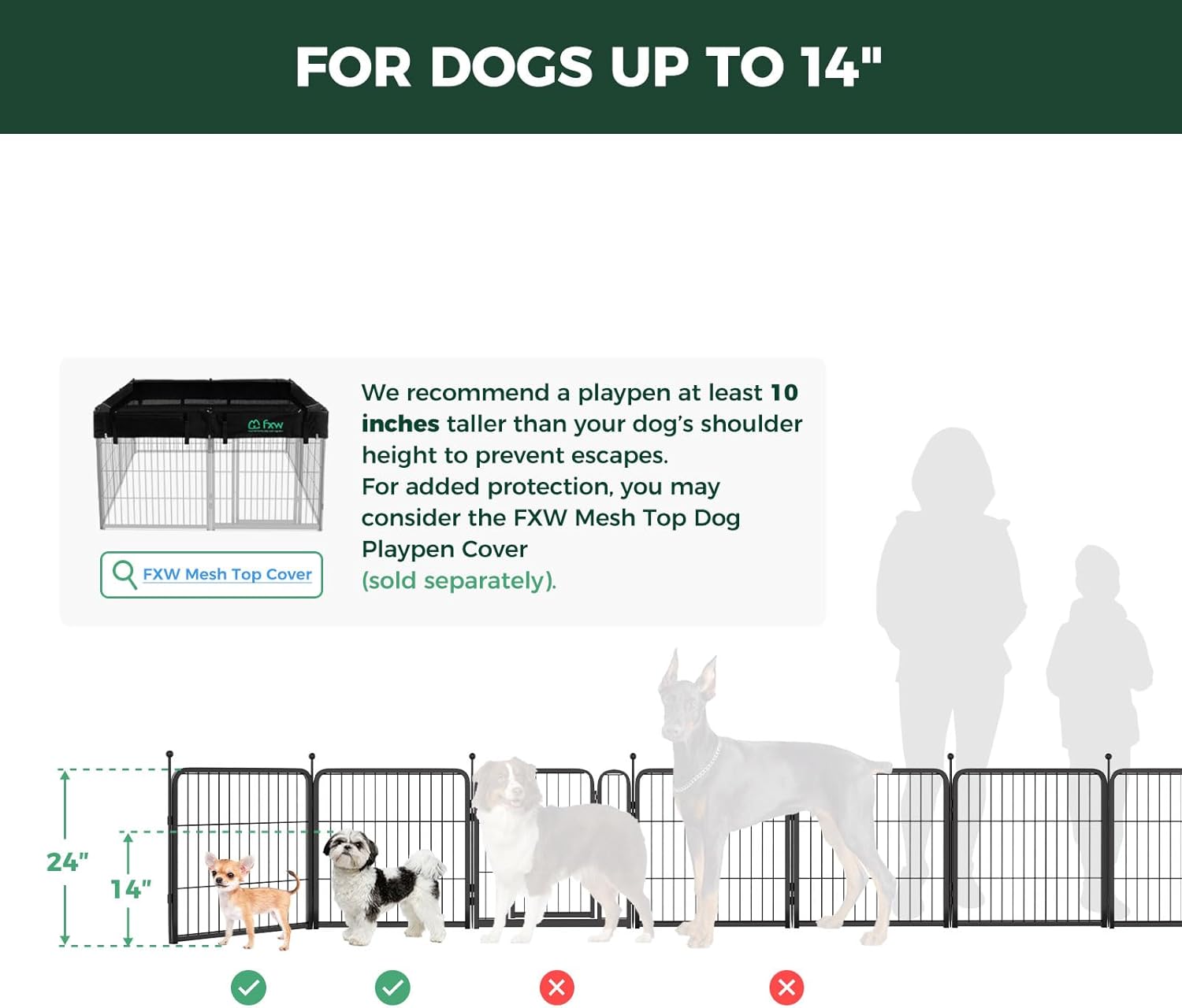 FXW Rollick Unleashed Dog Playpen for Indoor, Yard, RV Camping, 24 inch 32 Panels for Small and Puppy Dogs, Black│Patented