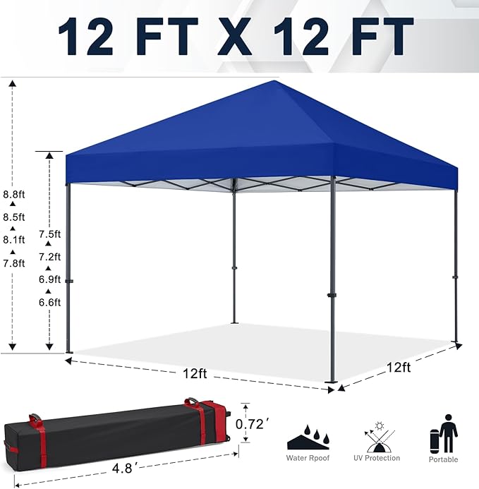 COOSHADE Durable Easy Pop Up Canopy Tent 12x12Ft(RoyalBlue)