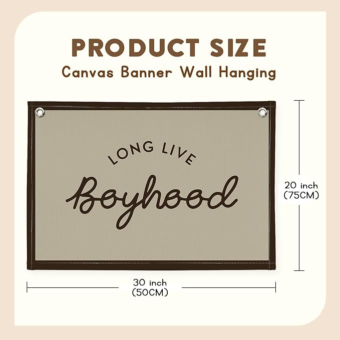Vintage Boys Room Decor Long Live Boyhood Linen Banner,Nursery Playroom Wall Decor Hanging Flag Banner, Kids Bedroom Living Room Dorm Toddler Decorations Trendy Room 30x20 boyroom