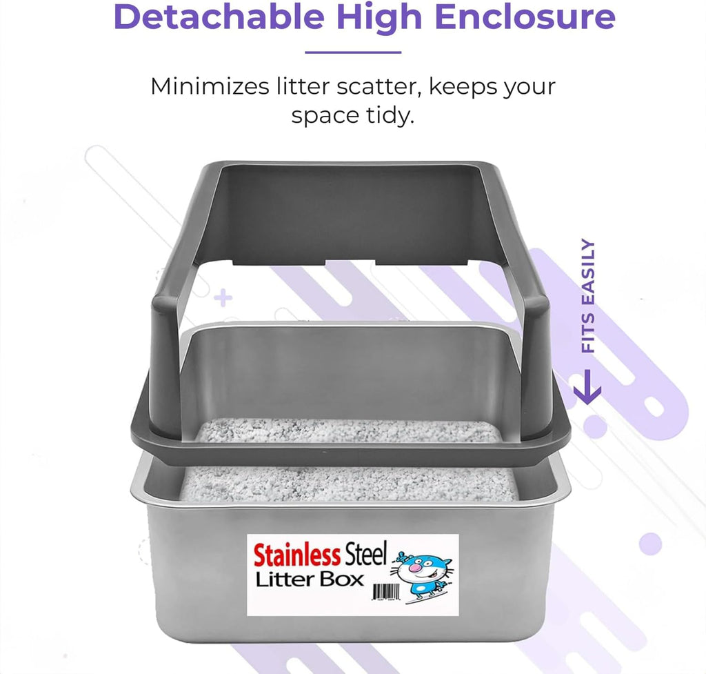 iPrimio XL Stainless Steel Litter Box with Enclosure - High-Sided Metal Litter Box for Large Cats - Easy to Clean, Rust-Resistant, and Durable - 23.5 x 15.5 x 6 Inches