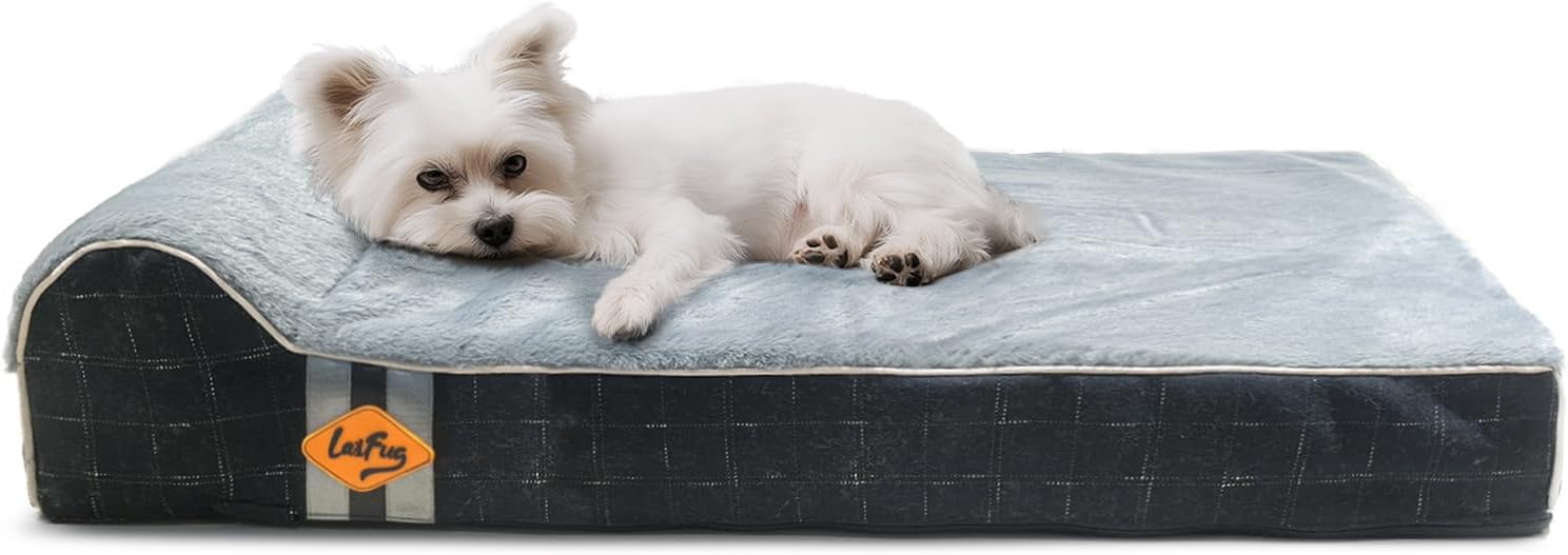 Laifug Orthopedic Memory Foam Dog Bed with Durable Water Proof Liner and Removable Washable Cover (Large (34"x22"x5.5"), Black Grid Gray)