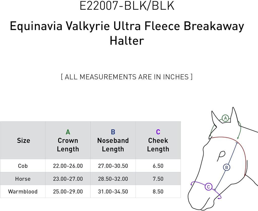 Equinavia Valkyrie Soft Ultra Fleece Padded Adjustable Breakaway Horse Halter - Black/Black - Warmblood