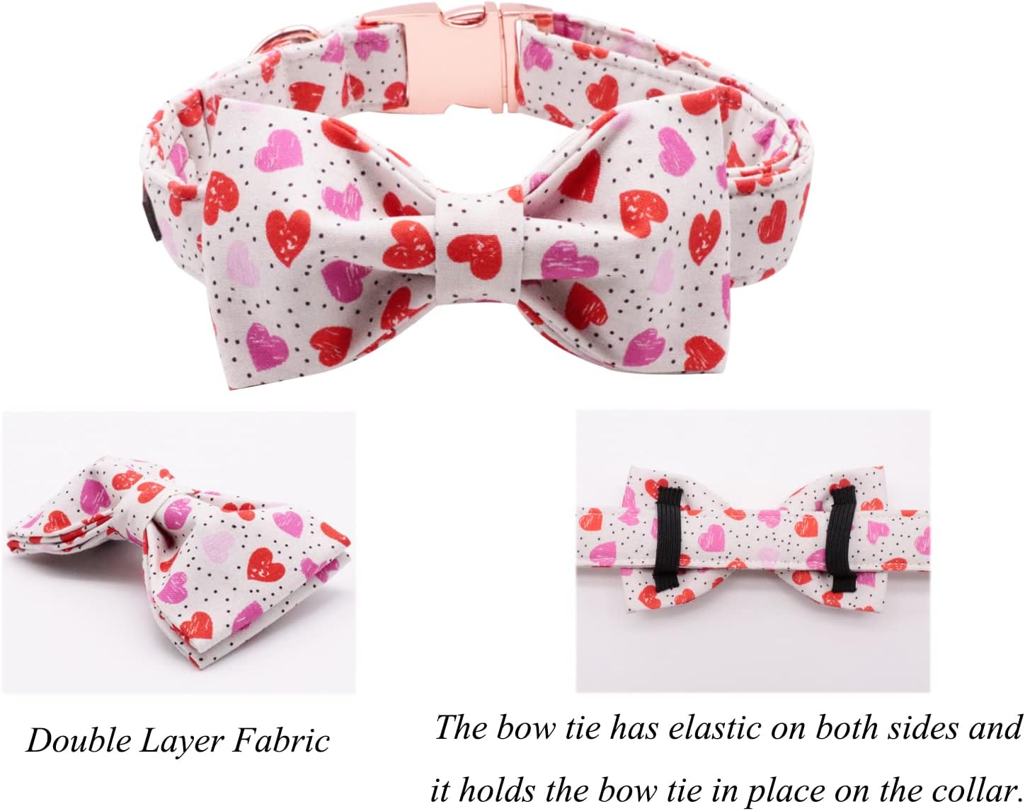 Lionet Paws Valentines Day Dog Collar with Bowtie, Dog Bowtie Collar with Metal Buckle for Dogs, Adjustable Comfortable Dog Collar Girl Boy, S, Neck 10-16 in