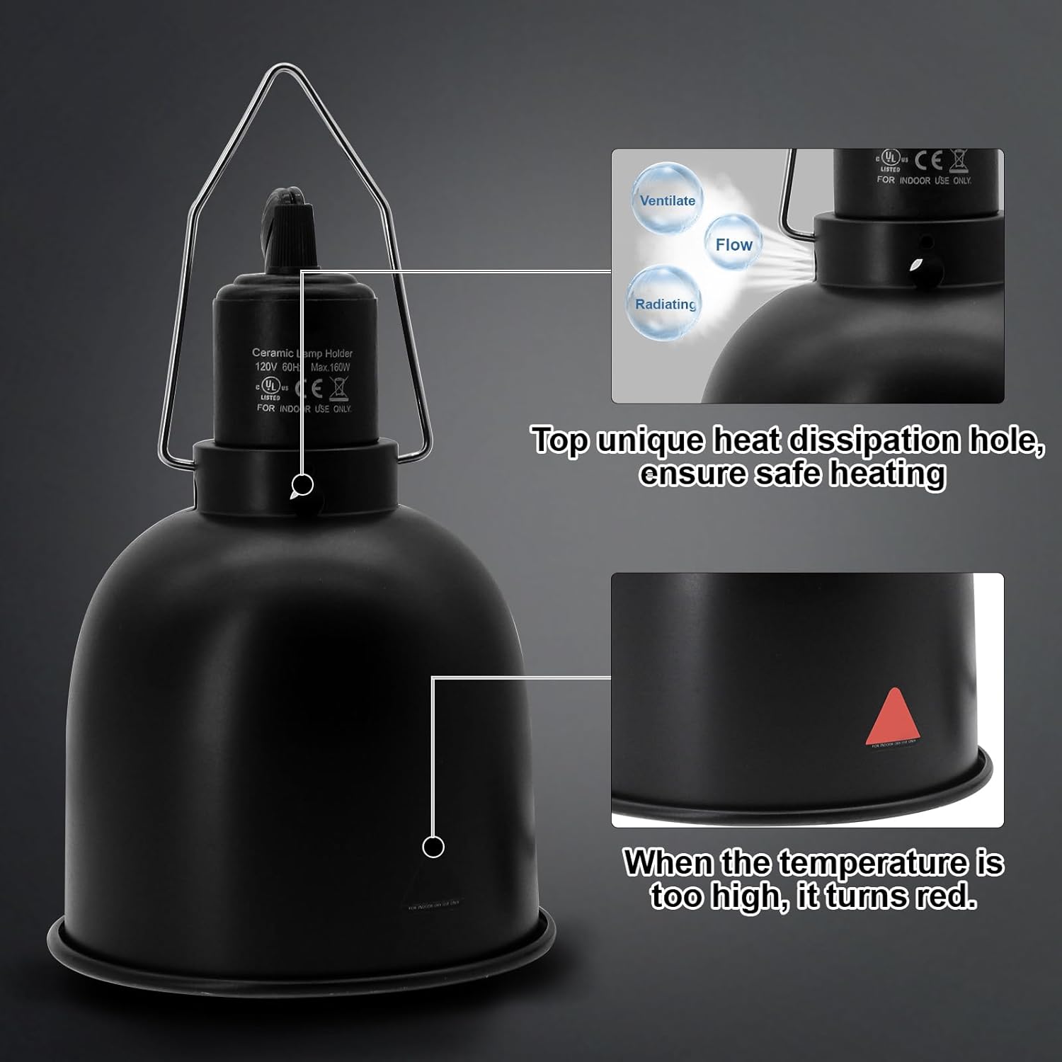 Reptile Light Fixture, 2 Packs 5.5 Inch Deep Dome Lampshade Dimmable, Reptile Heat Lamp Fixture with Separate Switches Fit for UVB Bulb Basking Heat Bulb for Reptile Glass Terrariums