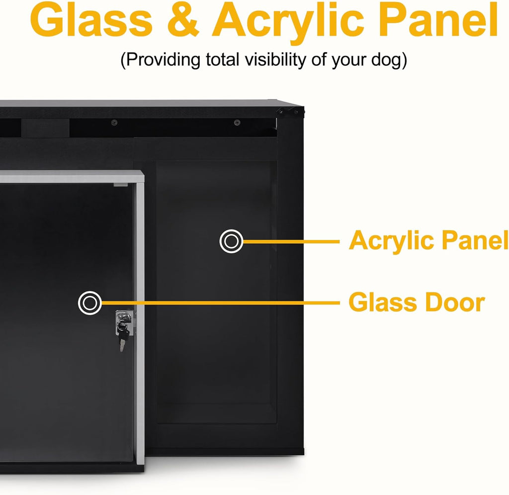 Lovupet Wooden Dog Crate Furniture, Villa Style Dog Kennel for Medium Breed with Glass Door and Acrylic Panels, GC34 (Black)