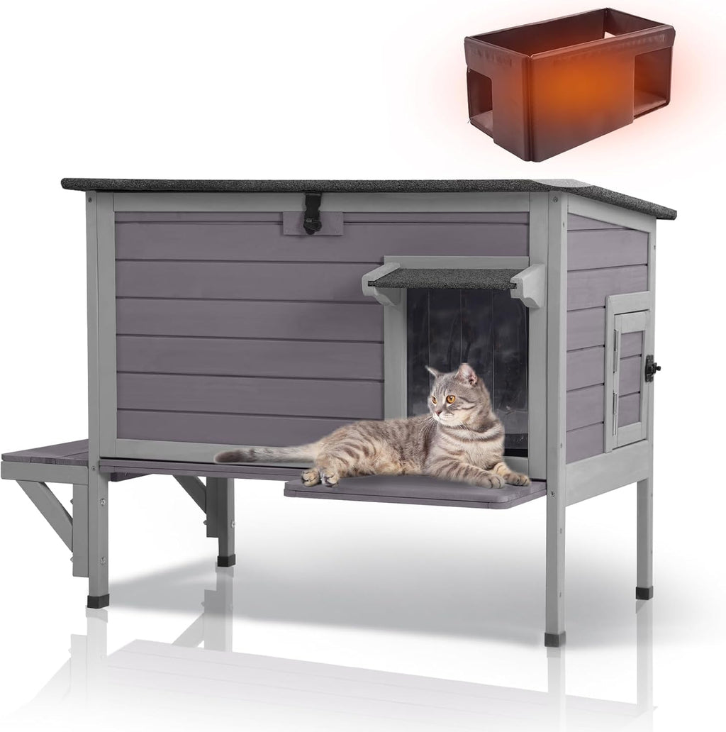 GUTINNEEN Insulated Outdoor Cat House with Triple-Layer Design - Weatherproof Cat Shelter with All-Round Insulated Foam Liner, Elevated Base & Escape Doors for Feral/Stray Cats (Winter-Ready)