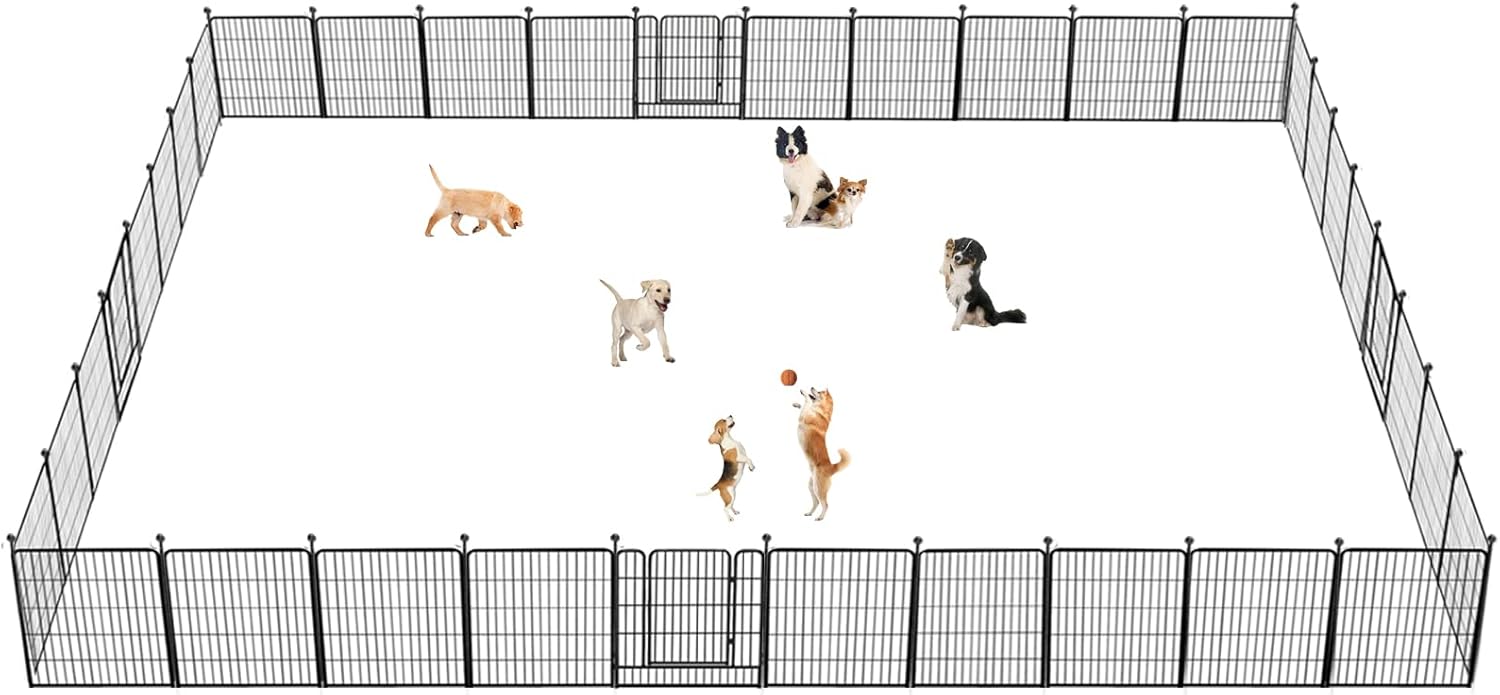 Dog Playpen 32 inch 30 Panels Indoor Outdoor Dog Pen for Medium/Small Dogs Heavy Duty Metal Dog Fence Outdoor for Yard, Puppy Playpen with Door Portable Pet Fence for RV Camping Yard