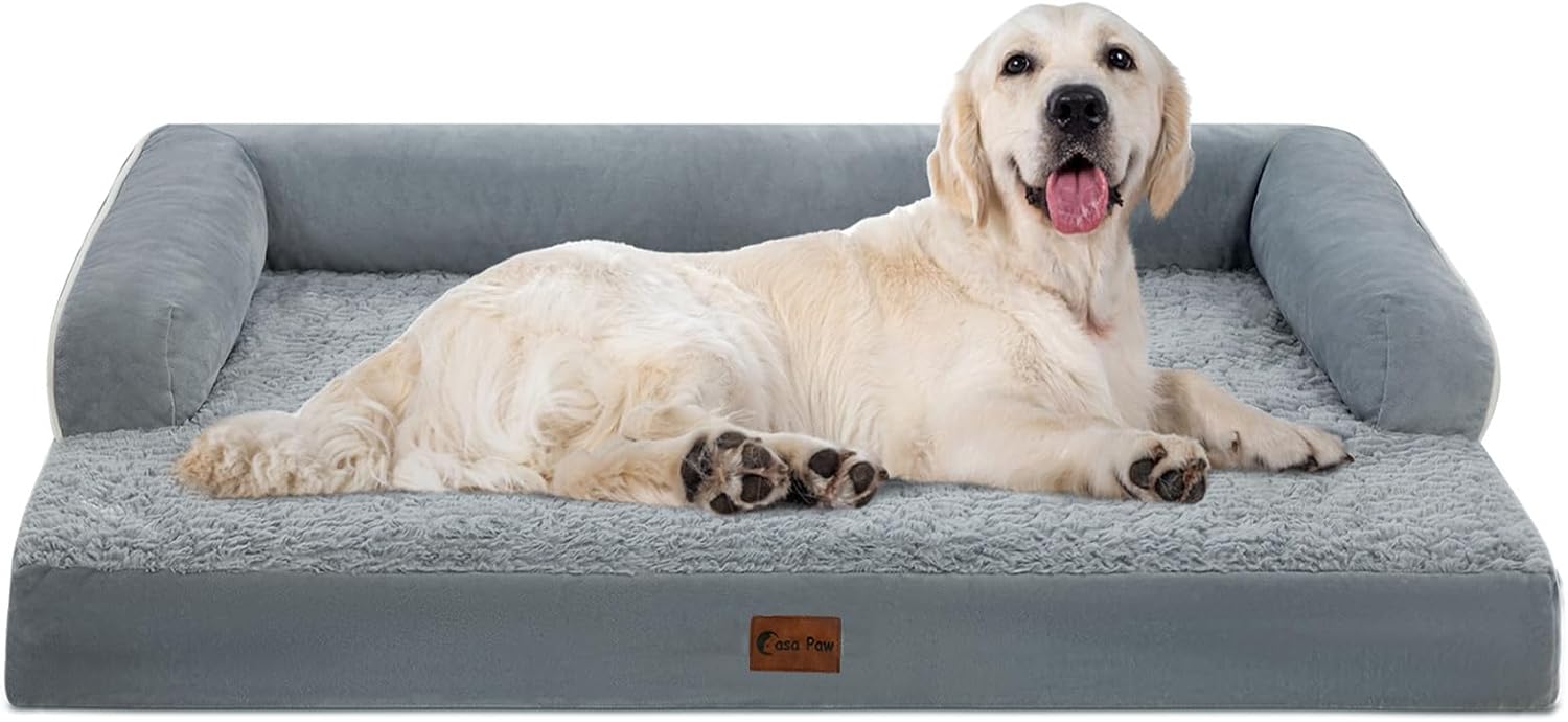 Orthopedic Dog Beds for Extra Large Dogs, Waterproof Dog Beds XLarge, Memory Foam Dogs Couch Beds, Comfy Bolster Pet Beds with Removable Washable Cover, Nonskid Bottom (X-Large, Grey)