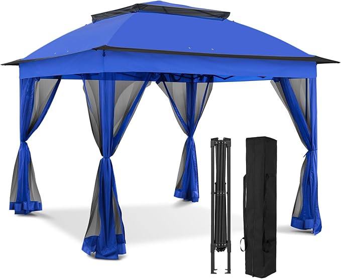 EAGLE PEAK 11x11 Pop Up Gazebo with Mesh Netting, Easy Up Screened Canopy for Patio and Backyard, Easy Set up Outdoor Gazebo (Blue)