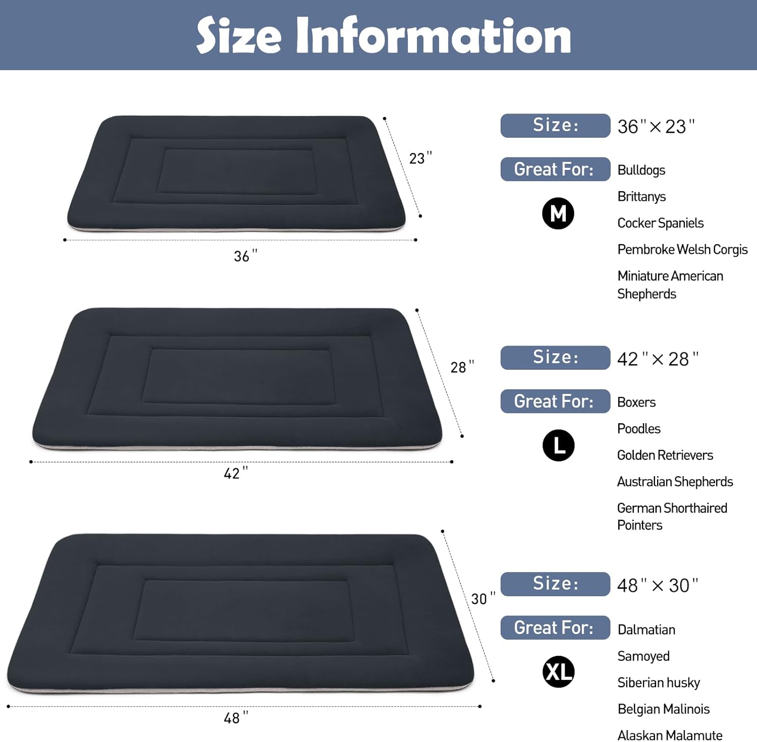 JoicyCo Soft Dog Bed Crate Pad Mat, 36 in Non-Slip Bottom Washable for Medium and Large Dogs, Pet Mattress Kennel Pad, Dark Gray