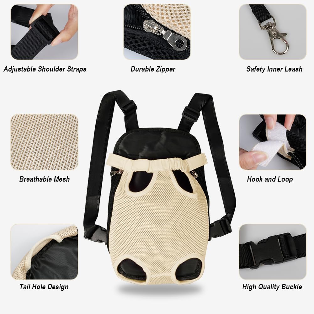 FEimaX Dog Carrier Backpack Pet Legs Out Front Cat Travel Bag, Adjustable Puppy Backpacks Carriers Hands-Free for Small Medium Dogs Cats Hiking Traveling Camping Daily Walking