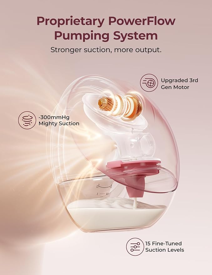 Momcozy Breast Pump Hands Free Upgraded Mobile Flow | M9, App Discreet Control with Personalized Multi-Modes & 15 Levels, Wearable Breast Pump 24mm, 1 Pack Cozy Red
