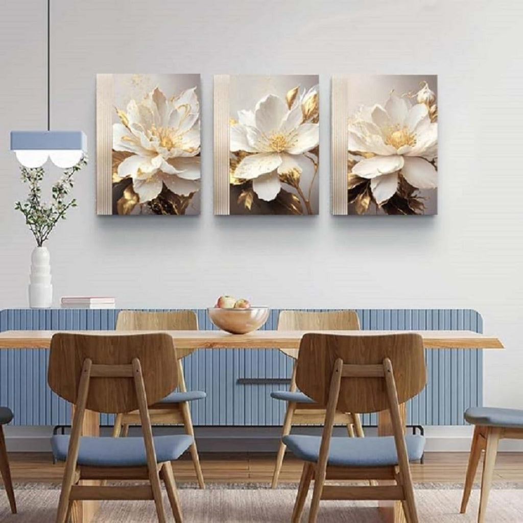 Yxbhhym Bathroom Wall Art White Flower Canvas Wall Art for Living Room Bedroom Wall Decor Floral Picture for Kitchen Hallway Home Decorations Framed Posters Prints 3 Piece