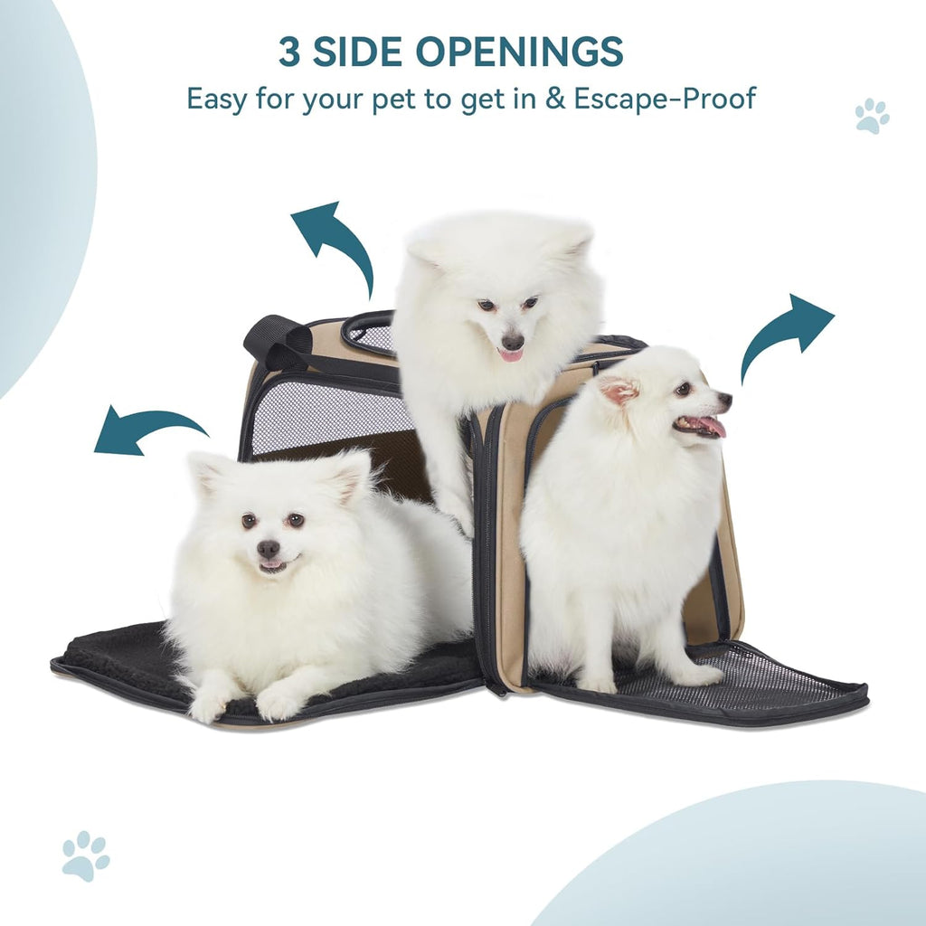 PETSFIT Dog Carrier Cat Carriers for Puppies, Medium Cats up to 25Lbs, Travel Soft Sided Pet Carrier (Large, Khaki)