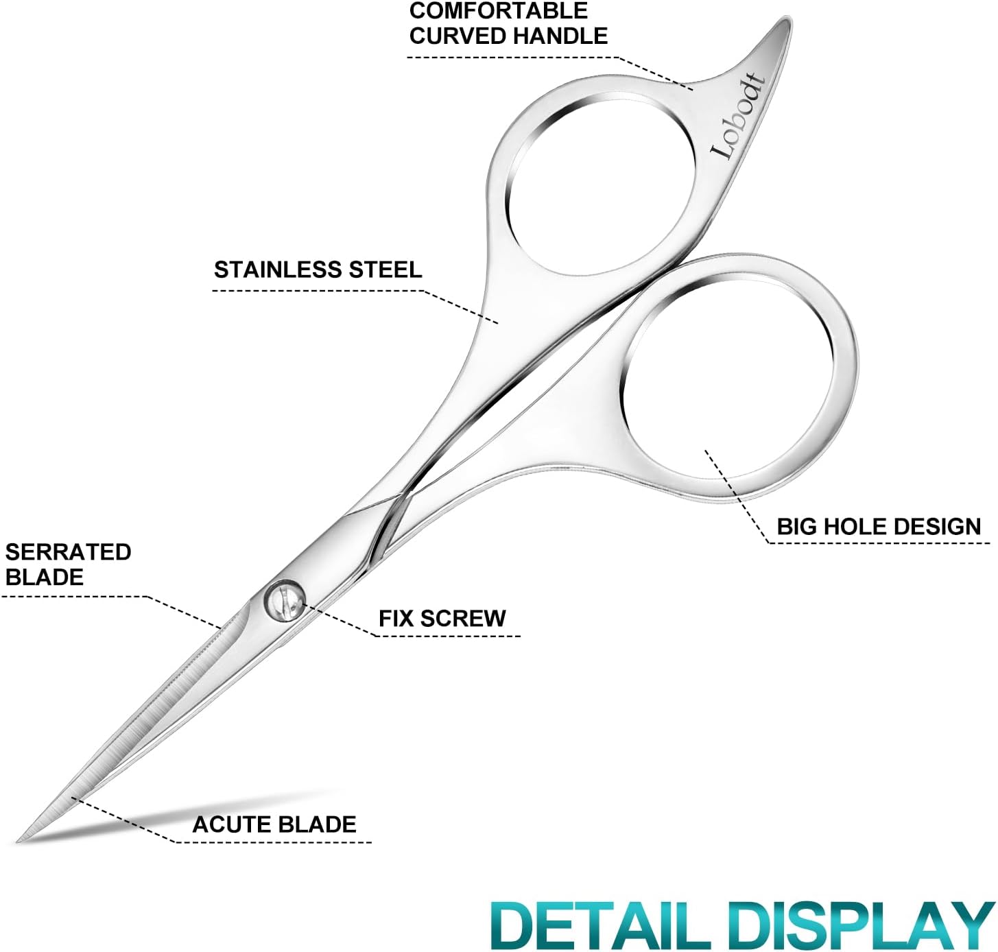 Professional beard scissors, 4.9-inch (silver) small pointed stainless steel hairdressing scissors, Moustache Trimming，suitable for personal care and beauty of both men and women