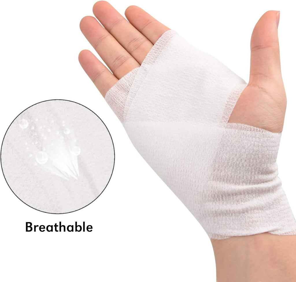 TOBWOLF 12PCS Self Adhering Bandage, 4" x5yd / 10cmx4.5m Cohesive Elastic Bandage Wrap Gauze Roll, Breathable Sports Tape, Medical Wrap for Wrist Ankle Knee Leg Sprains Swelling - White