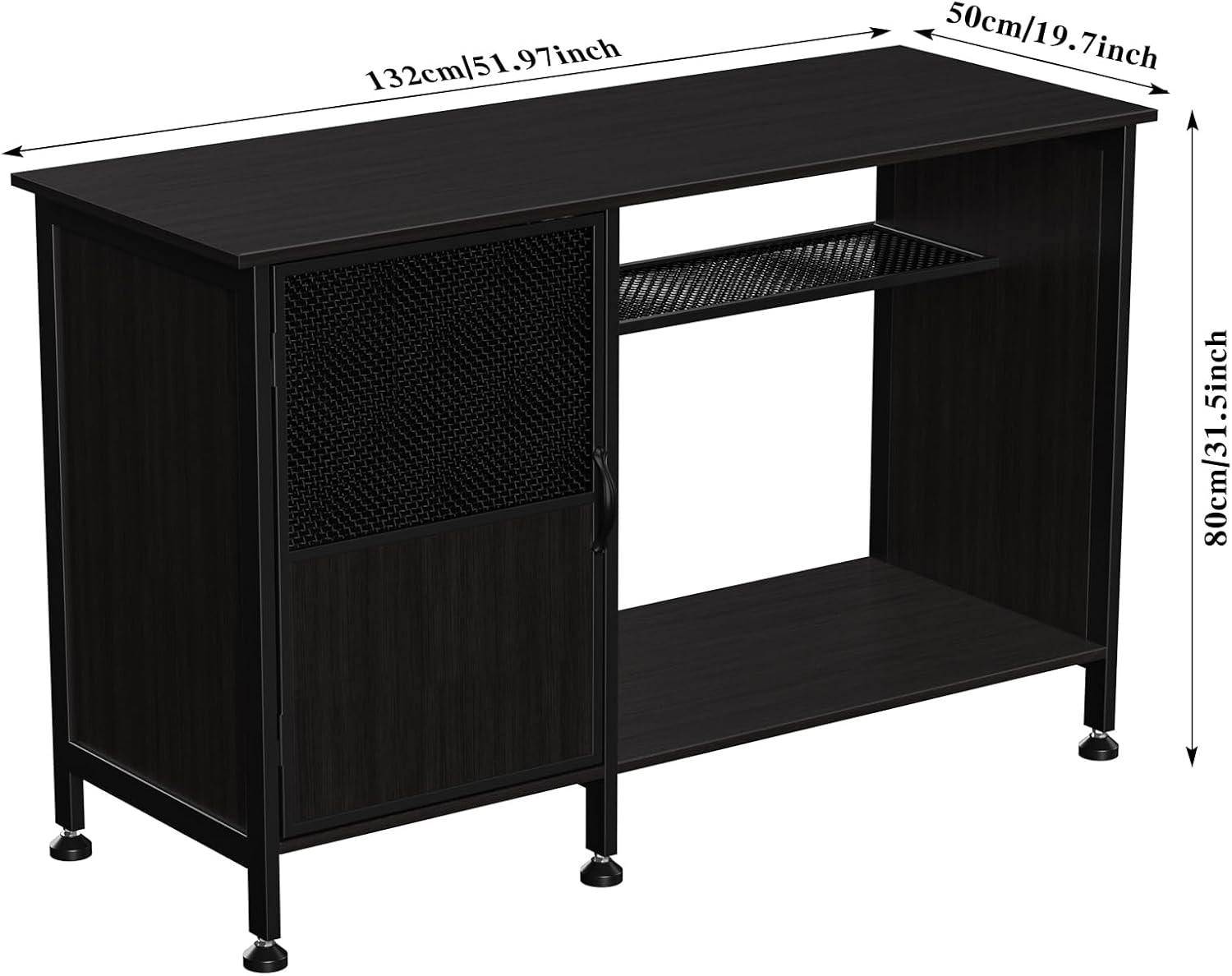 Fish Tank Stand, Modern Aquarium Stand with Built-in Cabinet and Shelves - Sleek Black Iron and Wood Grain Design for Stylish Home Décor（ 51.97" x W 19.69" x H 31.5"） Black