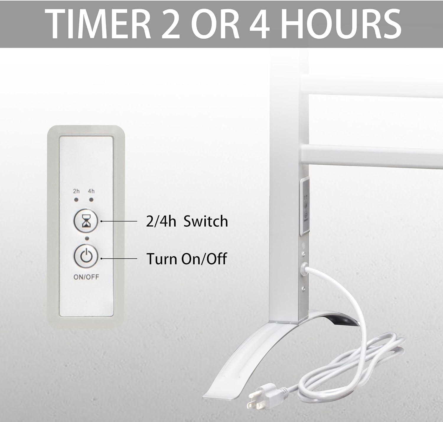 KEG Towel Warmer 8 Bars for Bathroom Freestanding or Wall Mounted Bath Towel Heater Plug-in with Built-in Timer Silver