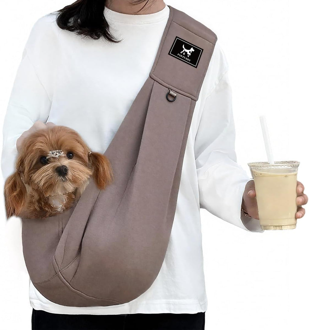 Dog & Cat Carrier Sling, Adjustable Soft Padded Shoulder Puppy Carrier, Hands-Free Dog Carrier Bag with Double Safety Buckles Premium Material for Outdoor Travel (Caramel, L)