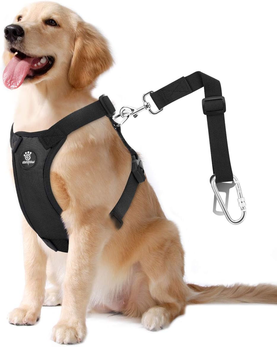 Dog Seat Belt, Safety Vest Dog Car Harness with Adjustable Buckle Dog Seat Belt for Vehicle Nylon Pet Safety Seat Belts Heavy Duty(L, Black)