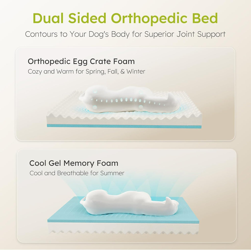 XXL Dog Bed for Extra Large Dogs, Giant Orthopedic Dog Bed with Cooling Gel Memory Foam, Waterproof Pet Bed with Removable Washable Cover, 53" Pet Sofa bed Dutch Velvet with Bone Toy, Light Gray