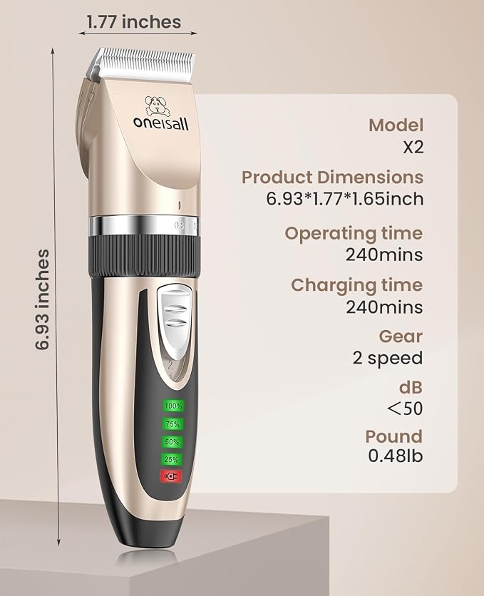 oneisall Dog Clippers Low Noise, 2-Speed Quiet Dog Grooming Kit Rechargeable - Image 8