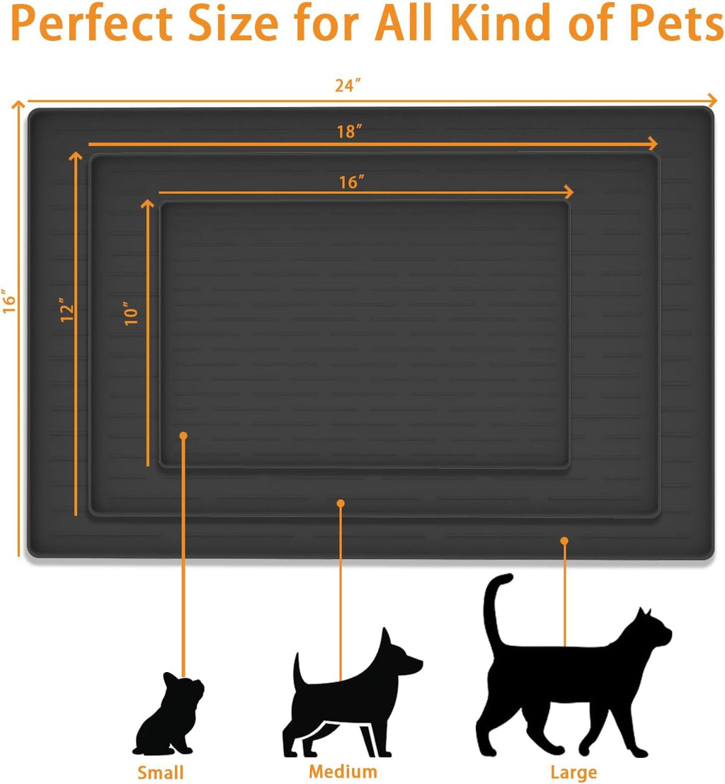 24" x 16" Dog Food Mat, Silicone Pet Mats for Food and Water, Nonslip Pet Feeding Mats for Floors, Dog Cat Bowl Mat with Raised Edges, Beige