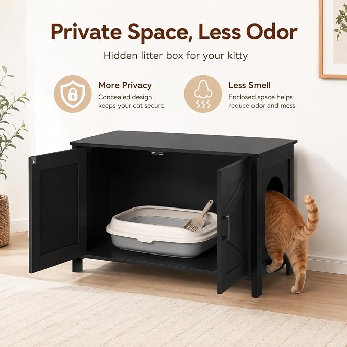 Homhedy Cat Litter Box Enclosure, Wooden Cat Washroom Furniture - Image 2