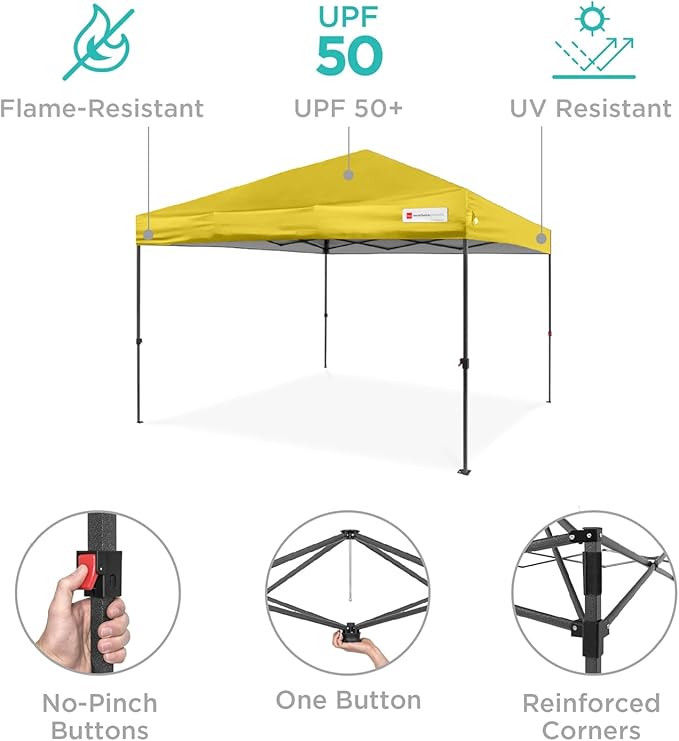 Best Choice Products 12x12ft 1-Person Setup Pop Up Canopy Tent Instant Portable Shelter w/ 1-Button Push, Case, 4 Weight Bags - Yellow