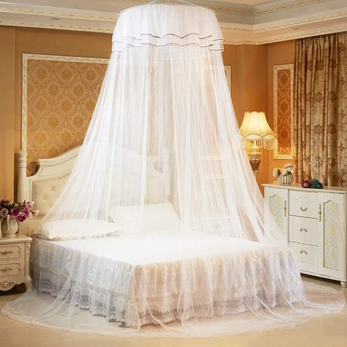 Breathable Round Canopy Lace Princess Net Bed Curtain Netting (White)