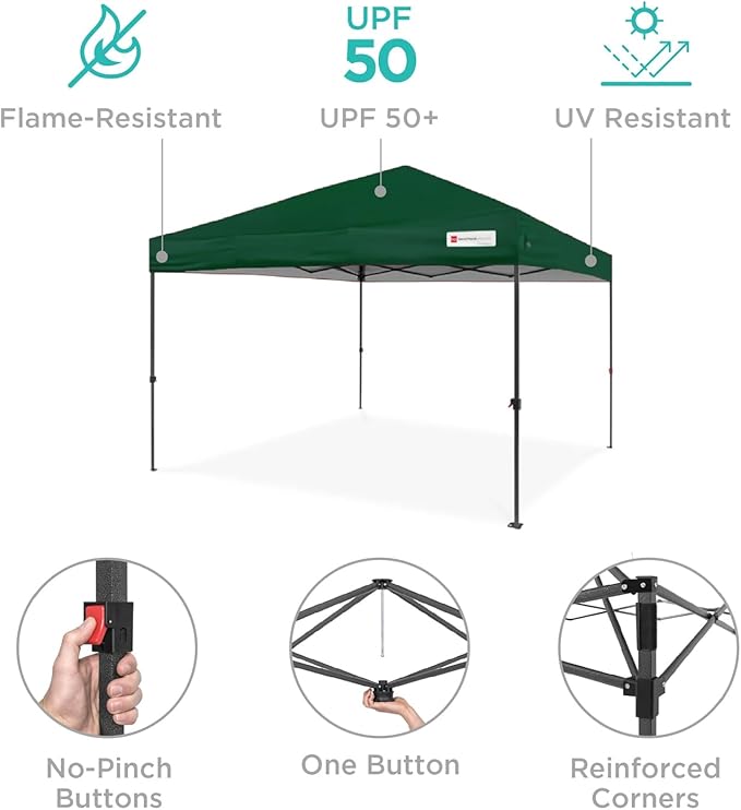 Best Choice Products 12x12ft 1-Person Setup Pop Up Canopy Tent Instant Portable Shelter w/ 1-Button Push, Case, 4 Weight Bags - Forest Green
