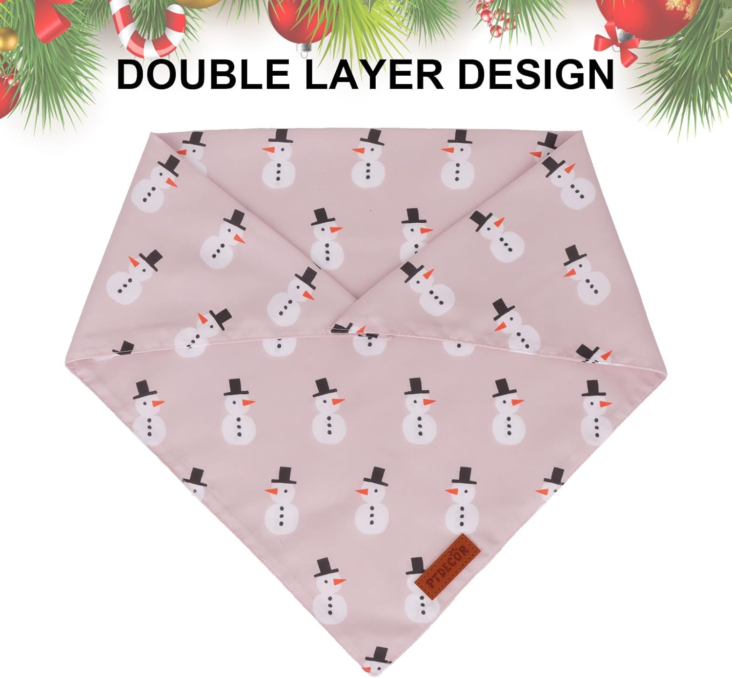 PTDECOR Christmas Dog Bandana, Santa and Snowman Design Reversible Holiday Pet Scarf, Premium Durable Fabric, Triangle Christmas Bandanas for Small Dogs Pets (Small)