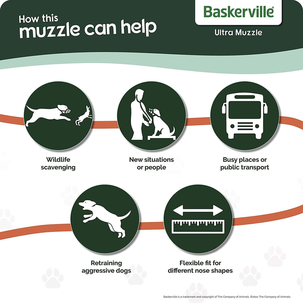 BASKERVILLE ULTRA MUZZLE - Patented Humane Design, Breathable, Dog can Pant and Drink, Adjustable, Padded, Dog Training Muzzle for Large Dogs, Prevents Biting, Wildlife Scavenging (Size 5, Black)