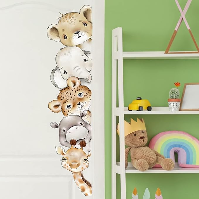 51.18x10.94 Inch Watercolor Jungle Animal Wall Decals - Forest Animal Sticker With Elephant, Lion, Monkey for Baby Nursery, Playroom, Bedroom, Classroom, Kindergarten Decor