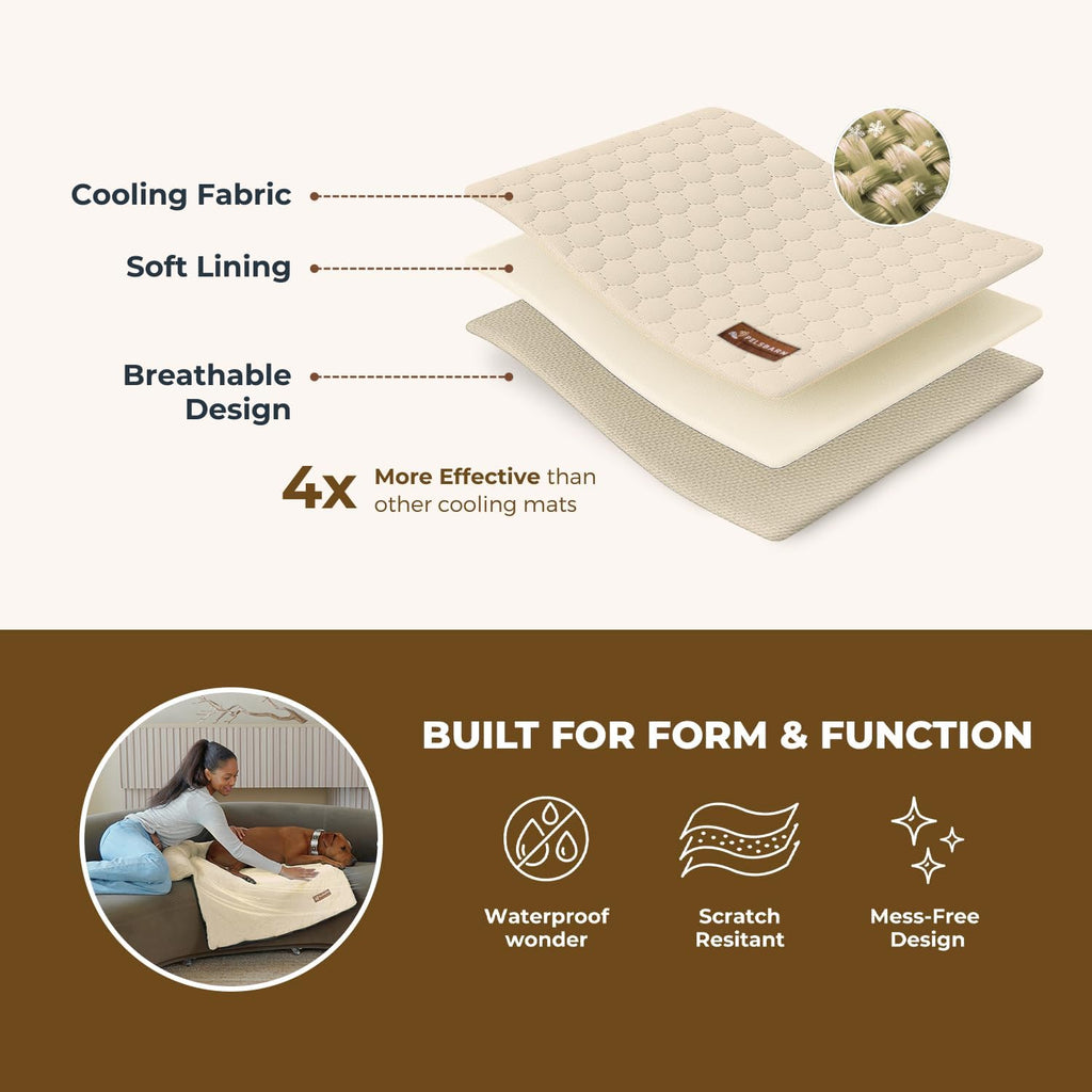 Dog Cooling Mat- Ice Silk Summer Comfort, Self Cooling, Non-Slip Dog Pad, Durable & Washable, Mat for Large Dogs 65x95 cm, Support Shelter Dogs with Every Purchase (Beige)