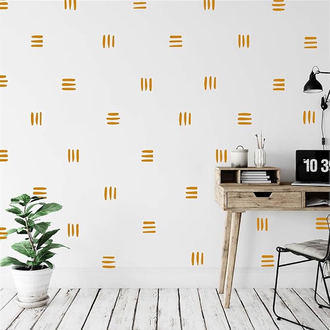 120pcs Modern Line Wall Stickers Boho Nursery Kids Living Room Scandinavian Home Décor Self-Adhesive Murals Vinyo DIY Gift YT5037 (Yellow)