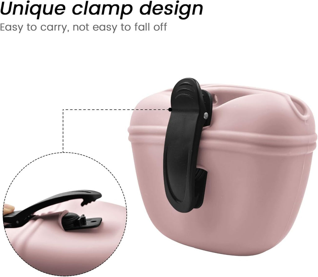 AUDWUD Silicone Dog Treat Pouch,With Dog Training Clicker,Clip on Portable Training Container,Convenient Magnetic Buckle Closing and Waist Clip