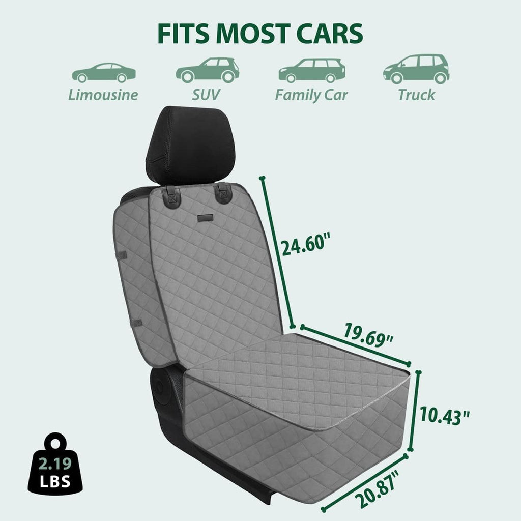 Dog Car Front Seat Cover with Side Flaps & Buckle Straps for Pet, 100% Waterproof 600D Oxford Single Seat Protector Heavy Duty Quilted Scratch Proof, Universal Size for SUV Truck, Grey