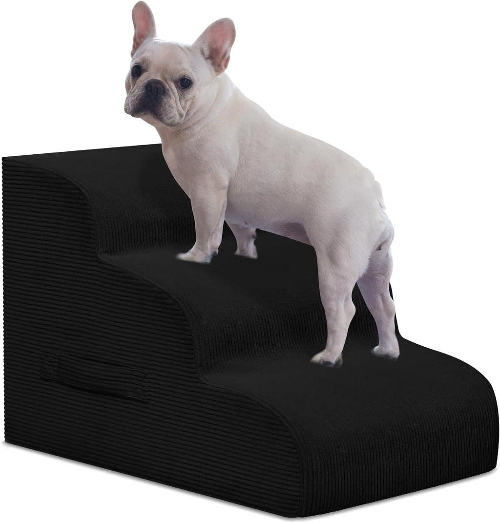 Dog Steps for Small Dogs, 3-Step Pet Ramp Stairs for High Beds and Sofa, Non-Slip Pet Stairs for Small Dogs and Cats, Removable and Easy to Clean Cover, Black