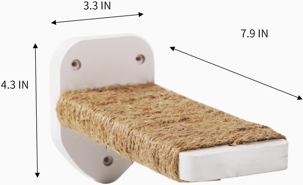 3-in-1 Cat Climbing Wall Steps with Hemp Rope, Shelves and Perches - Wall-Mounted Cat Furniture Set with Scratching Pads (White)