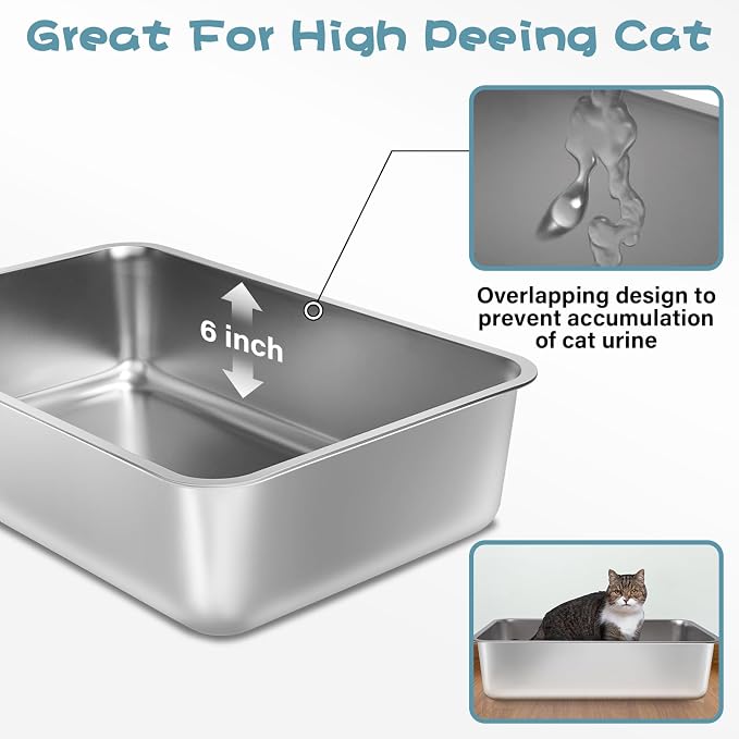 Stainless Steel Litter Box 2 Pack, 23.6“x15.7"x6" Deep Stainless Steel Cat - Image 2