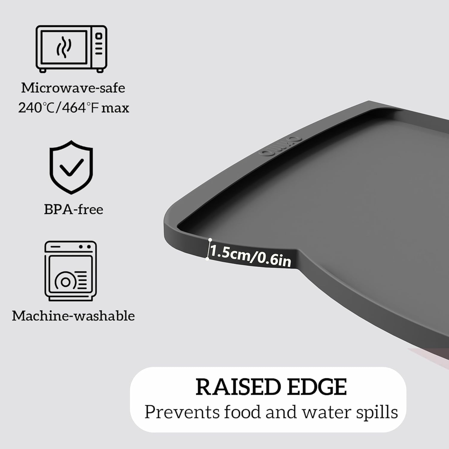 OHMO Dog Food Mat(Dark Grey, 24 * 15'') w/Residue Collection Pocket Silicone Pet Feeding Mat for Floor High Edges Anti Spills Waterproof Cat Water Bowl Tray, Easy Clean Placemat