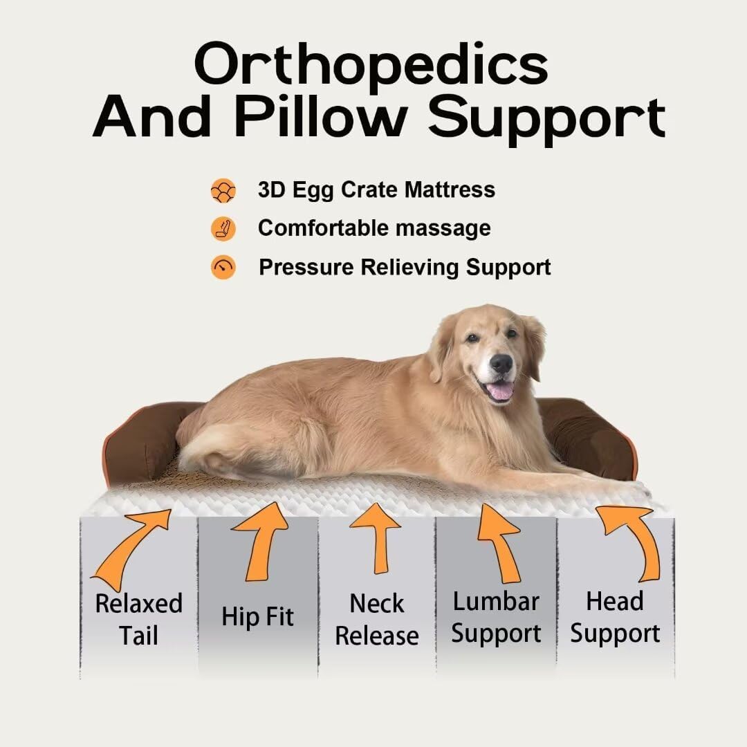 Large Dog Bed Orthopedic Washable - Extra Large XXXLarge Dogs, Orthopedic Coffee Jumbo Dog Bed with Waterproof Cover and Removable Egg Foam, Couch Bed Bolster